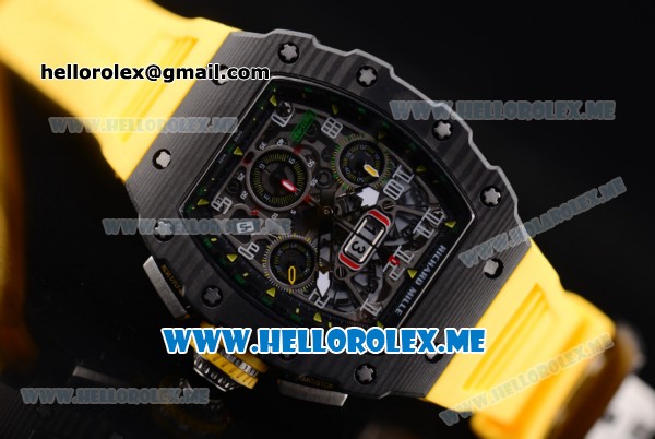 Richard Mille RM 11-03 Swiss Valjoux 7750 Automatic PVD Case with Skeleton Dial and Yellow Rubber Strap Arabic Numeral Markers - Click Image to Close